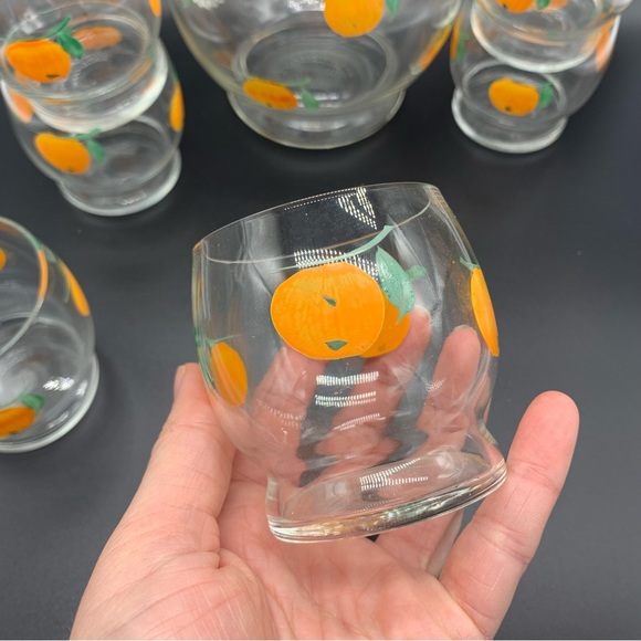 Vintage Hand Painted Miniature Orange Juice Pitcher And 4 Glass Set - Picture 3 of 12
